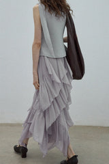 Laminated Ruffled Asymmetrical Skirt