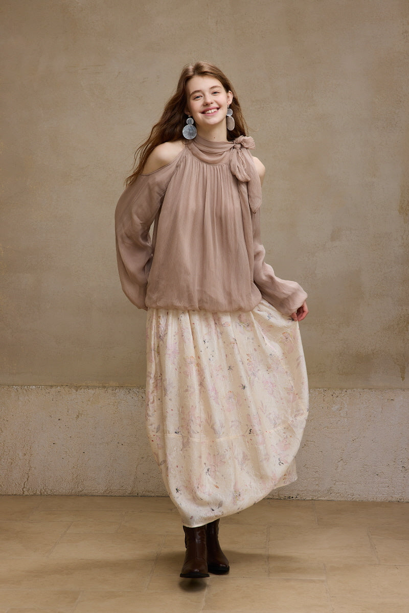 Shaved Shoulder Strap Flower Bud Top
