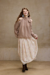 Shaved Shoulder Strap Flower Bud Top