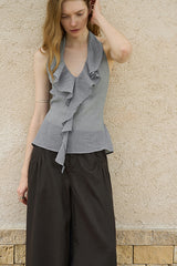 Ruffle Halterneck Backless Vest