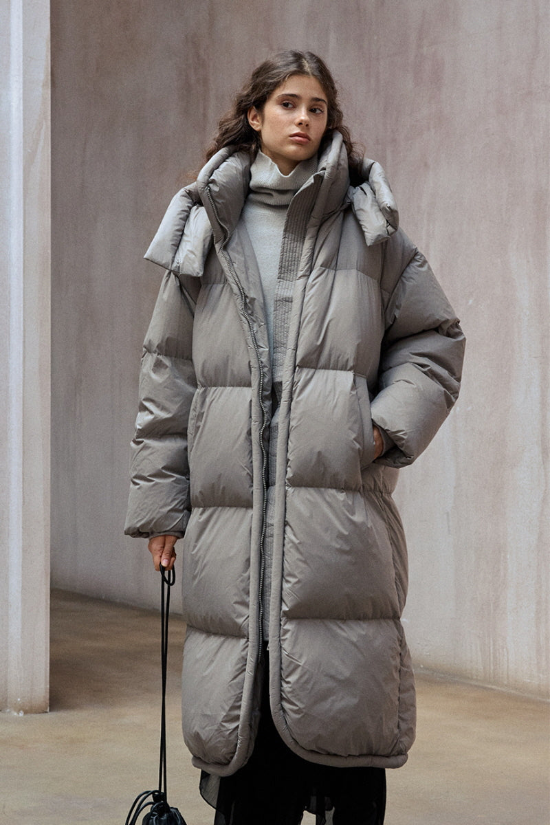 Detachable-Hood Ultralight Long Puffer Coat