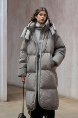Detachable-Hood Ultralight Long Puffer Coat