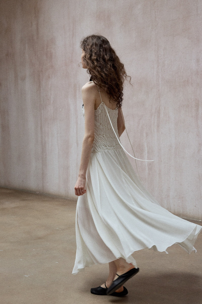 Pleated Asymmetrical Midi Slip Dress