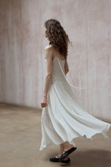 Pleated Asymmetrical Midi Slip Dress