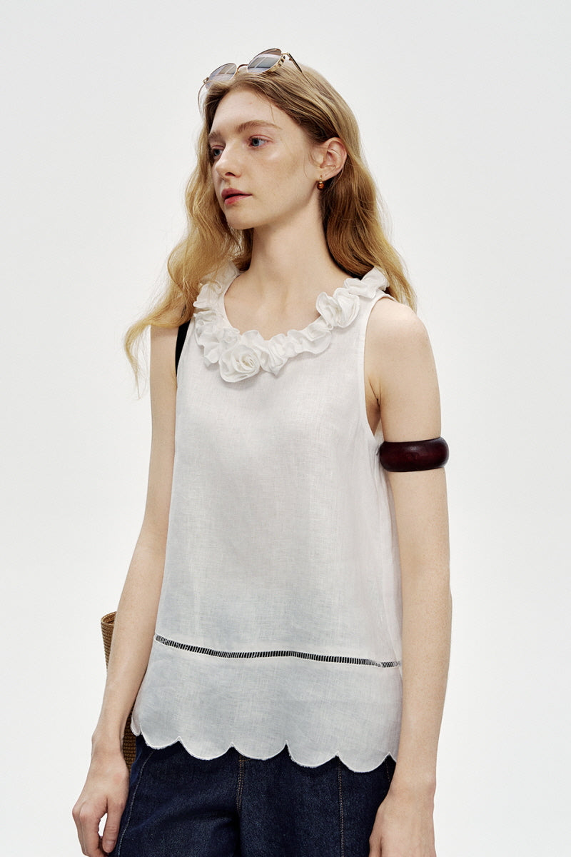 Three-Dimensional Flower Sleeveless Vest Top