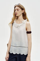 Three-Dimensional Flower Sleeveless Vest Top
