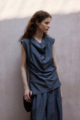 Asymmetric Slanted Placket Sleeveless Top