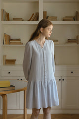 V-Neck Puff Sleeve Tie Waist Long Dress