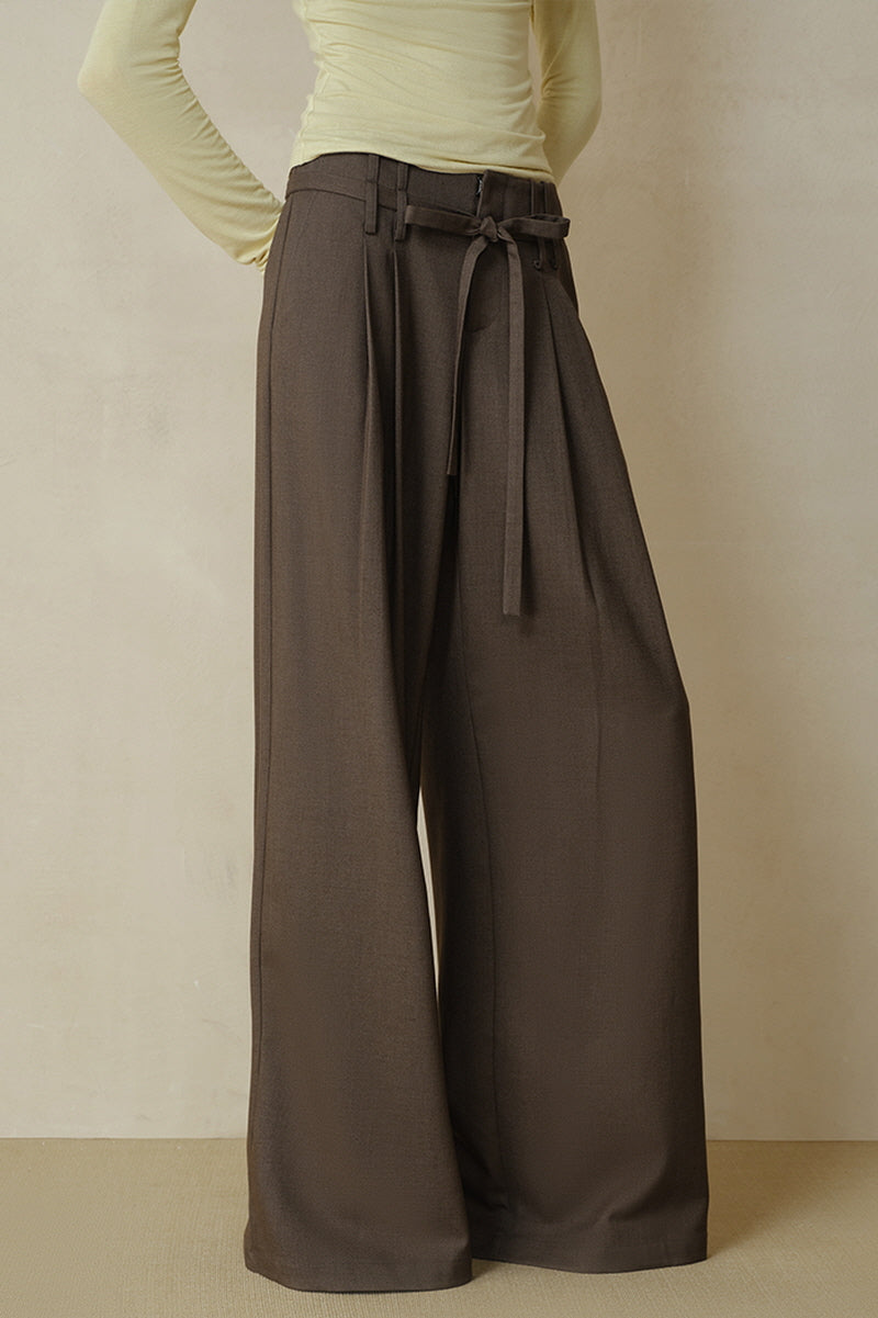 Waistless Double Pleat Wide-Leg Trousers