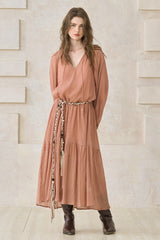 Ruffled V-Neck Long Dress