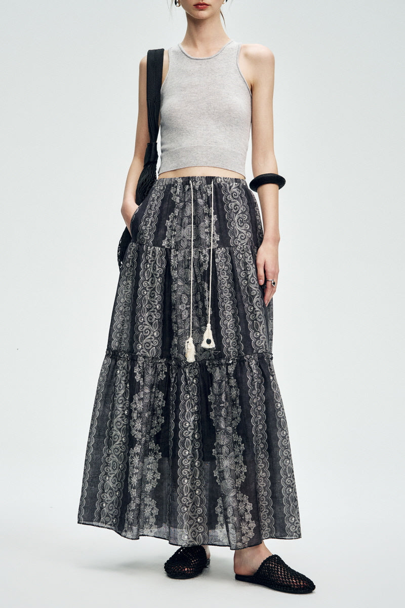 Lace-Up Vintage Swing Skirt
