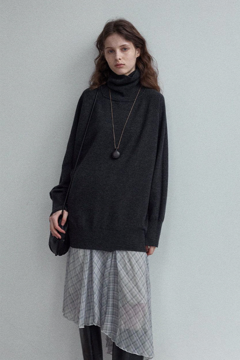 Lazy Turtleneck Asymmetrical Pullover Top