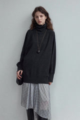 Lazy Turtleneck Asymmetrical Pullover Top