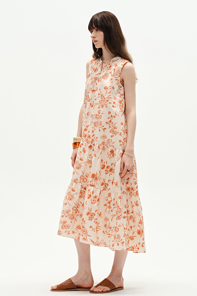 Small Stand Collar Sleeveless Loose Fit Dress