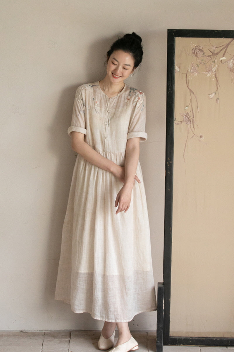 Embroidered Loose Long Dress