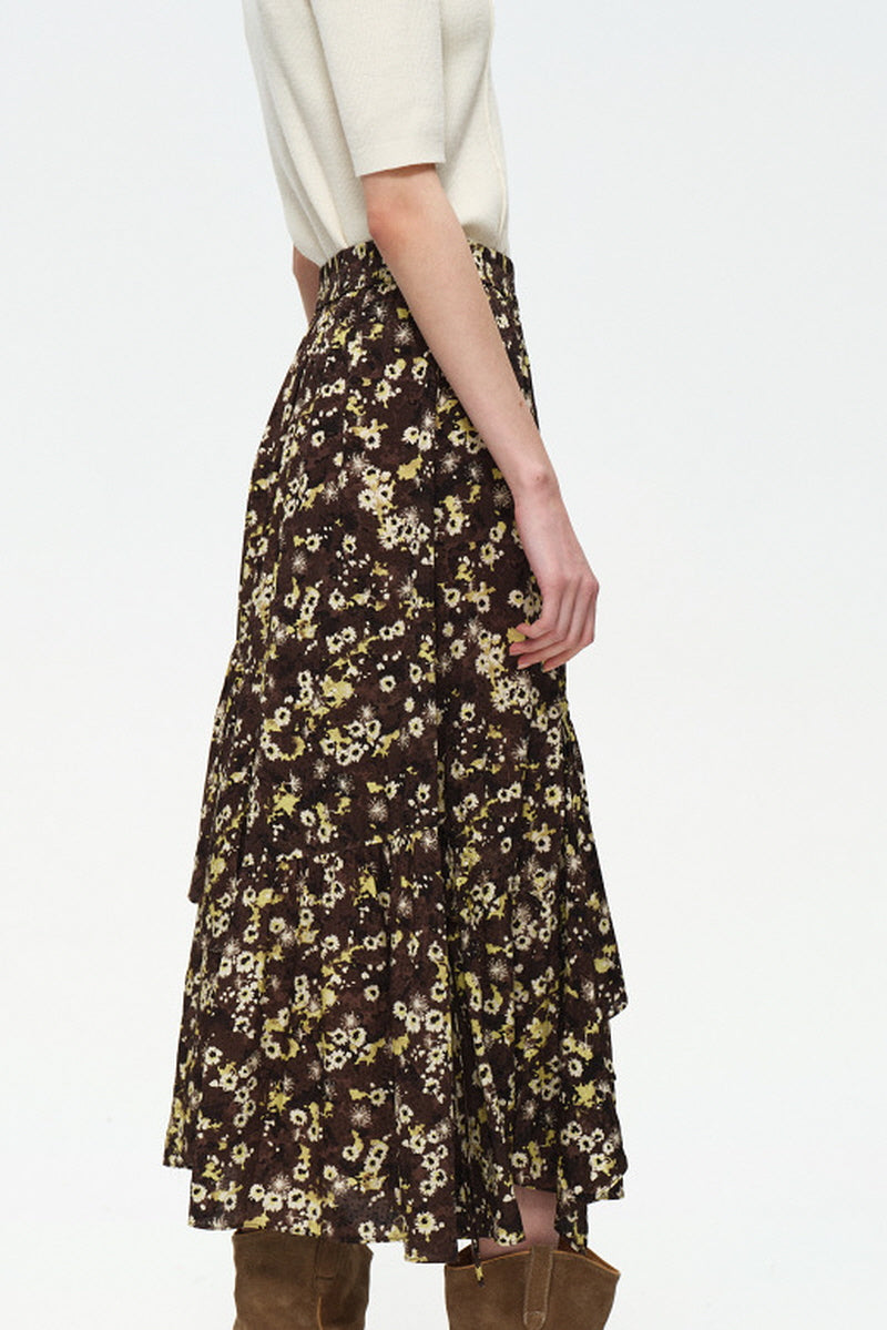 Lace-Up Vintage Floral Midi Skirt