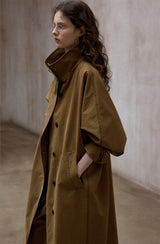 Bat Sleeve Stand-Up Collar Loose Long Trench Coat