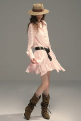 Pleated Check Flare Shirt Dress