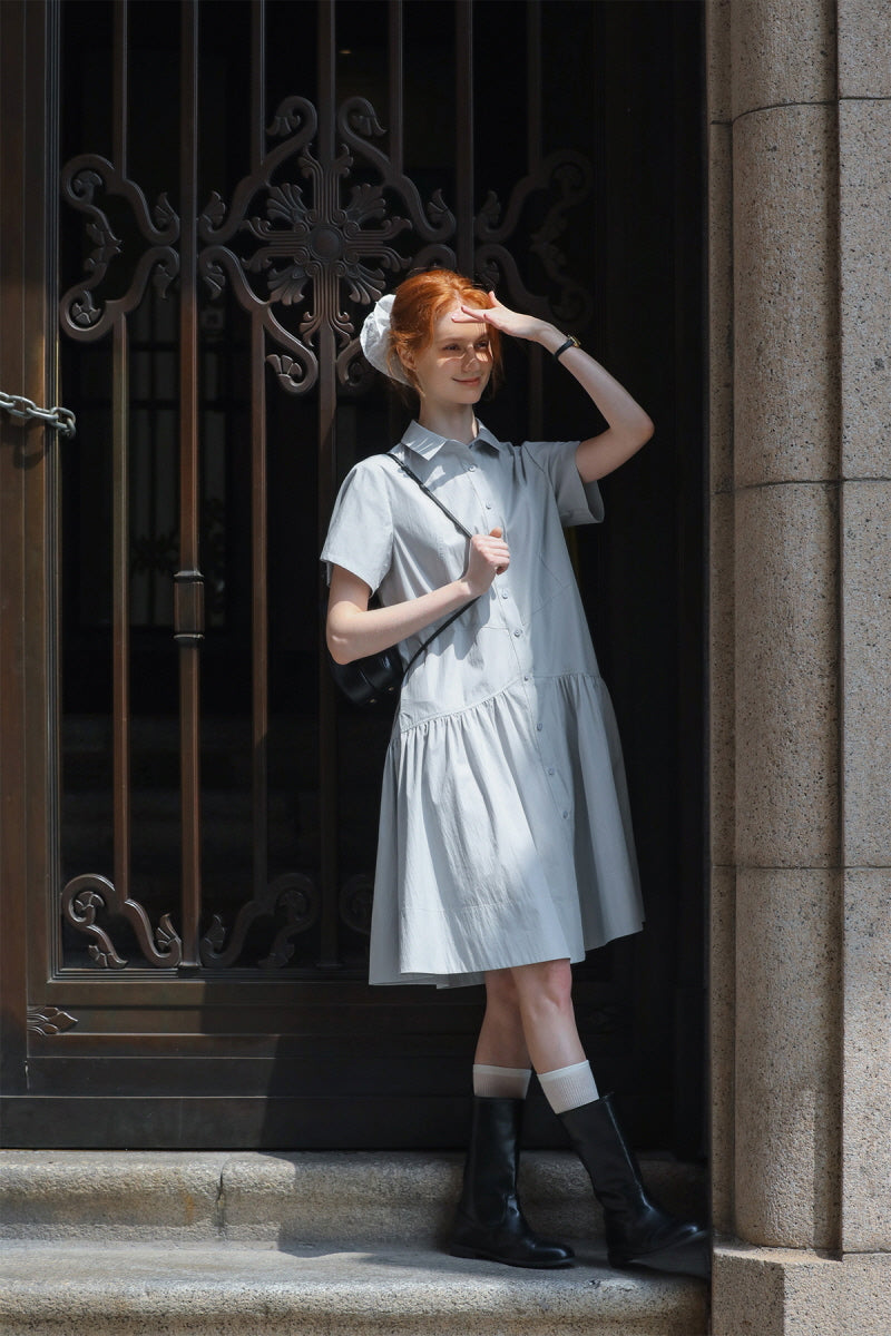 Deconstructed Short-Sleeved Shirt Dress