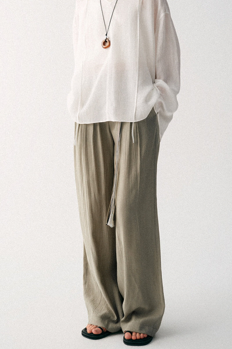 Hand-Braided Rope Waist Wide-Leg Pants