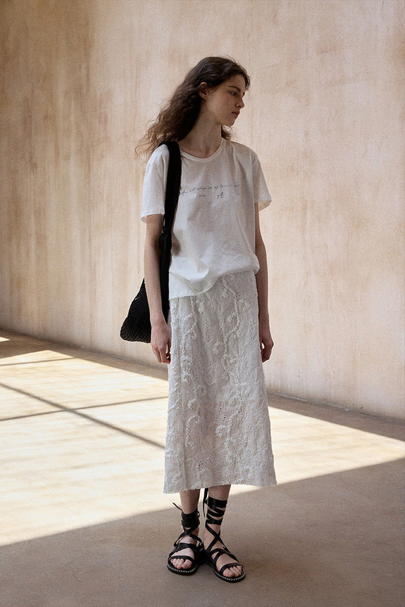 Embroidered Slit Midi Skirt