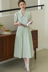 French Puff Sleeve Waist Shirt Dress