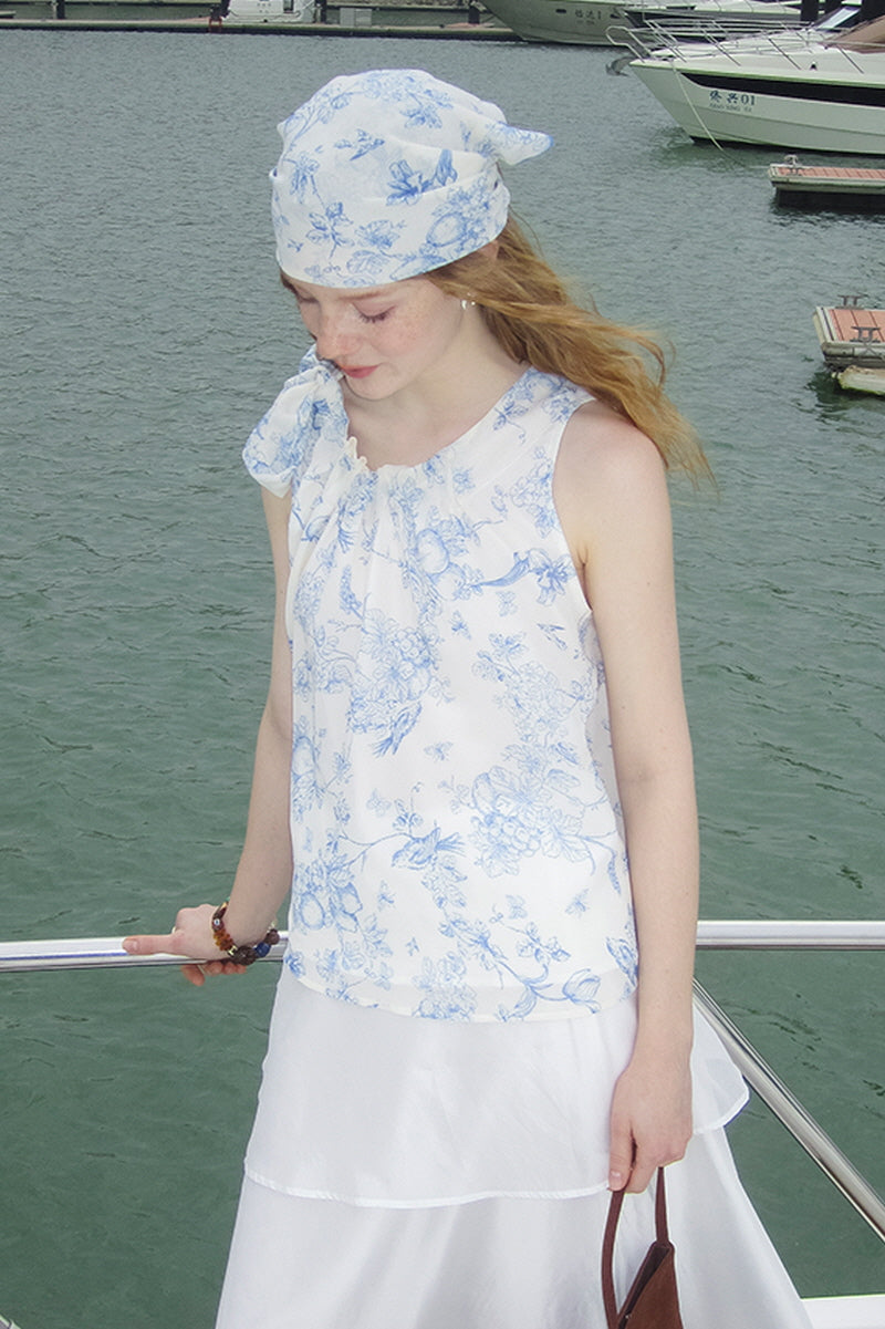 Lace-Up Floral Sleeveless Vest