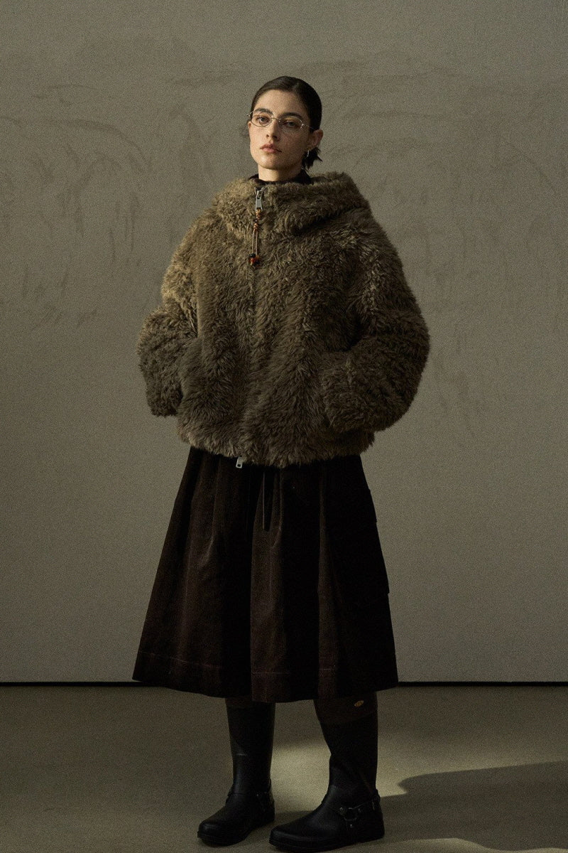 Curly Hooded Plush Jacket