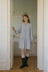 V-Neck Puff Sleeve Tie Waist Long Dress