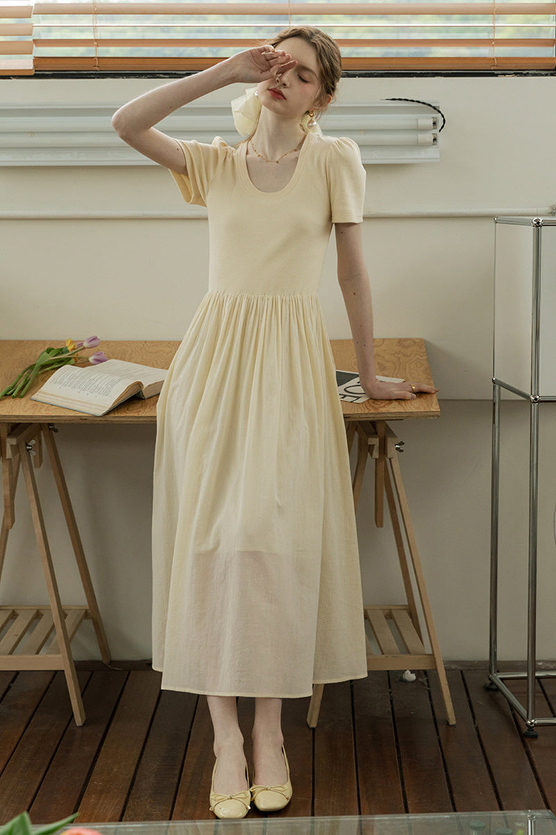 French Vintage U-Neck Slim Dress