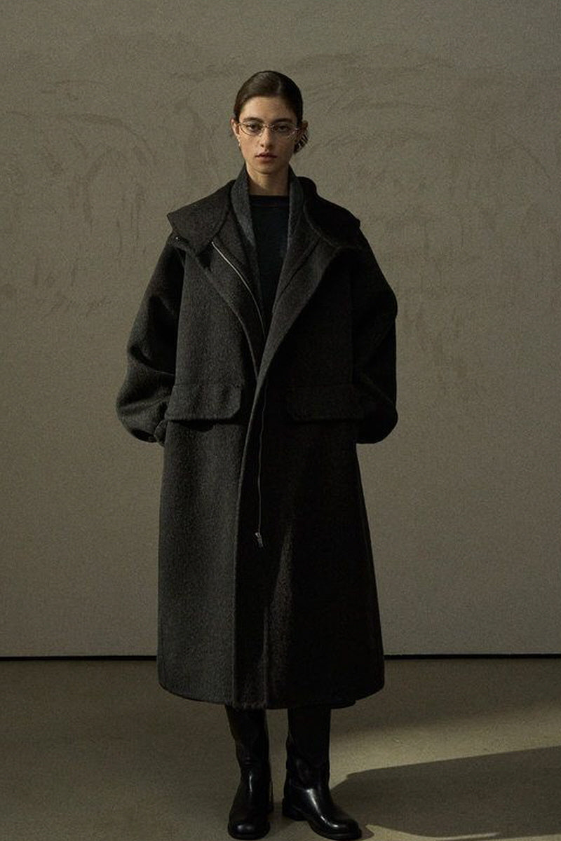 Hooded Elastic Cuff Long Coat