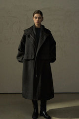Hooded Elastic Cuff Long Coat