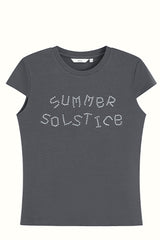 Alphabet Print Slim Fit Cap Sleeve T-Shirt
