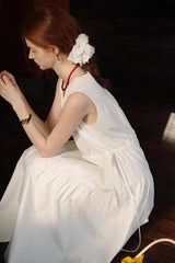 Drawstring V-Neck Sleeveless Long Dress