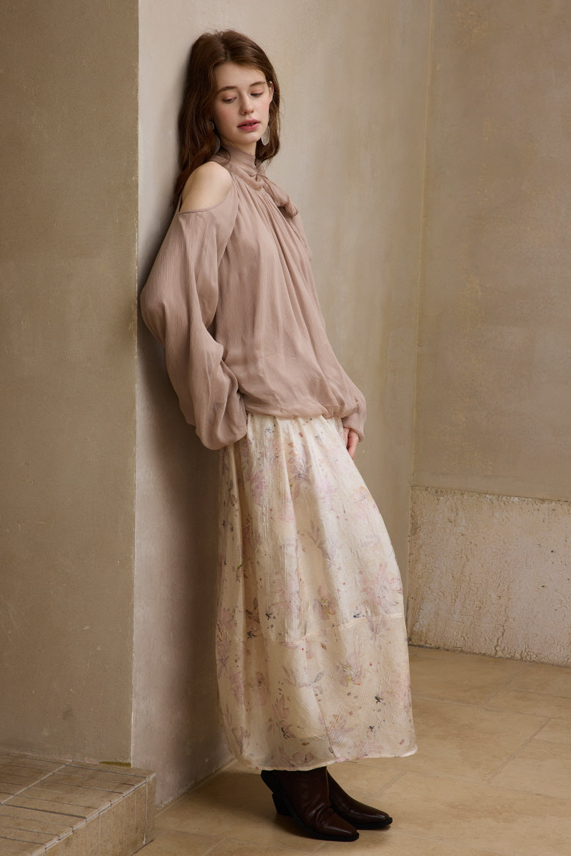 Shaved Shoulder Strap Flower Bud Top