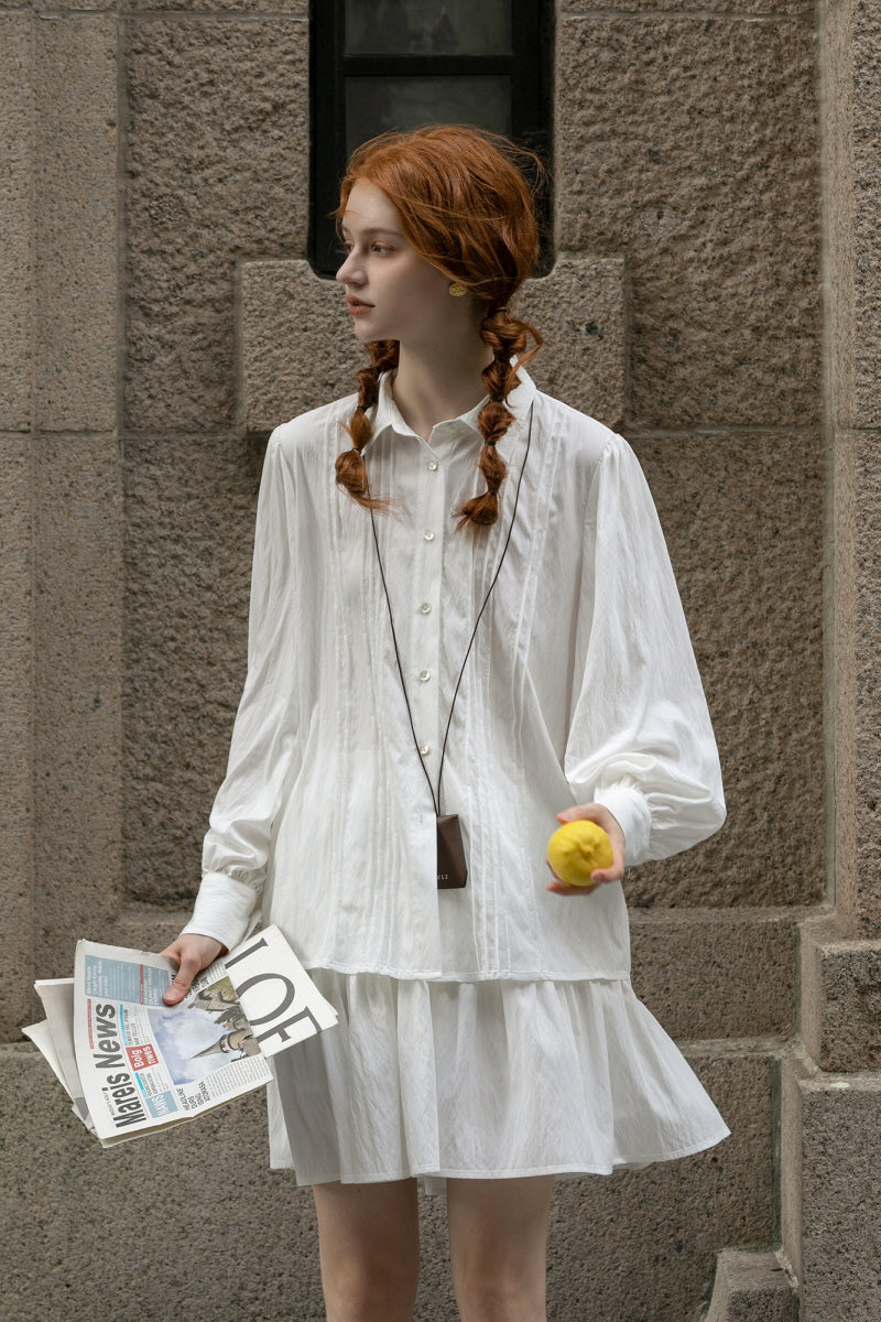 Slouchy Long Sleeve Shirt Skirt Set
