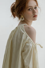 Shirred Off-Shoulder Loose Long Sleeve Shirt