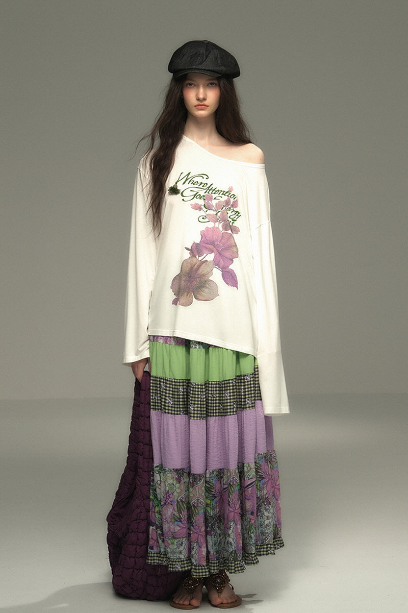 Layered Patchwork Vintage Long Skirt