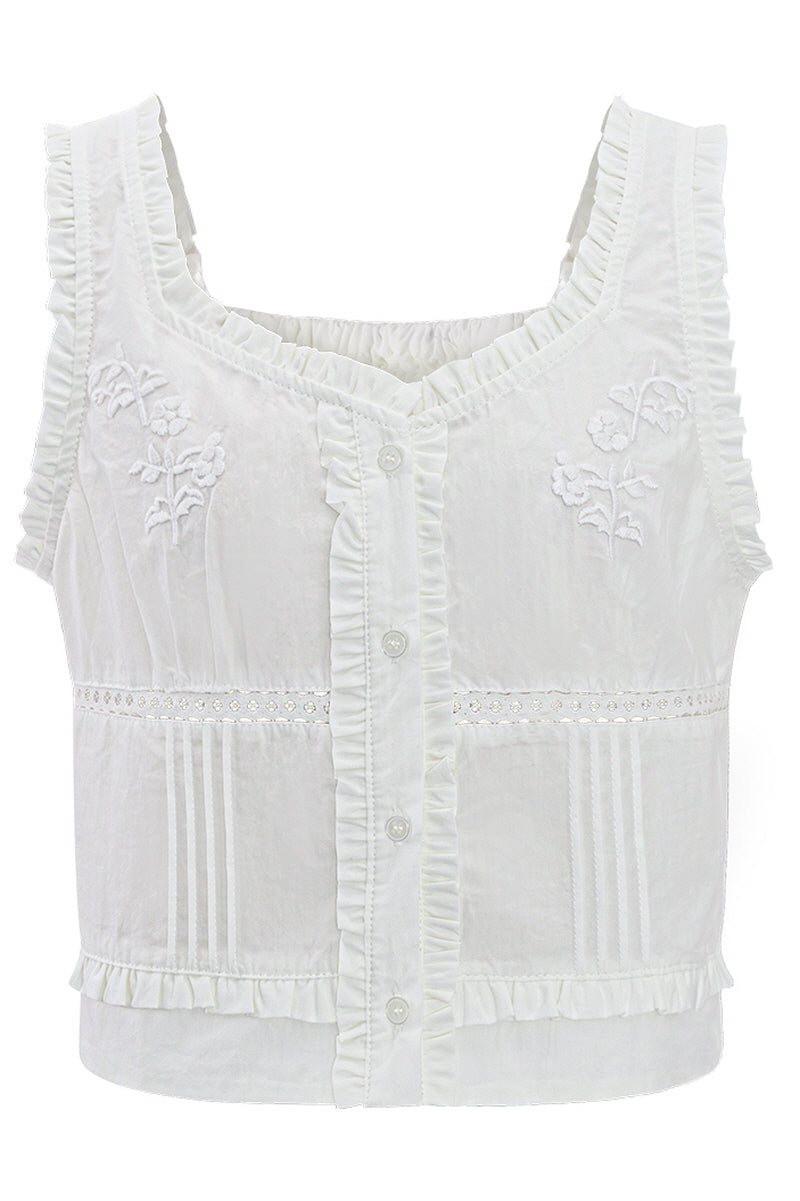 Vintage Rose Embroidery Cropped Vest