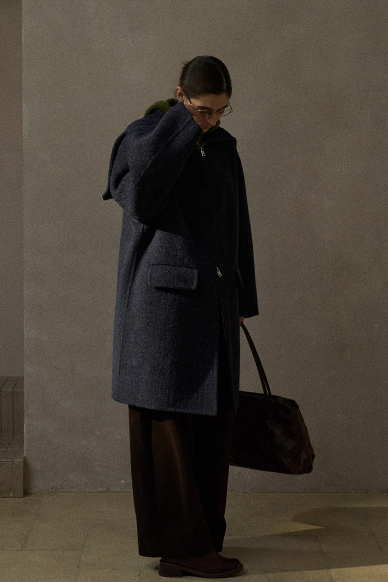 Hooded Scimitar-Sleeve Reversible Coat