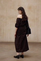 Crumpled Pleated One-Shoulder Maxi Dress