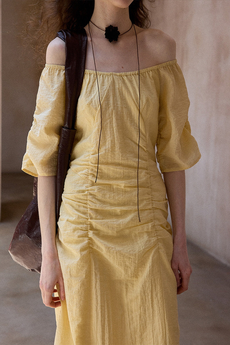 Crumpled Pleated One-Shoulder Maxi Dress
