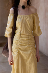 Crumpled Pleated One-Shoulder Maxi Dress