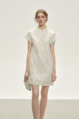 Asymmetric Button Stand Collar Mini Dress