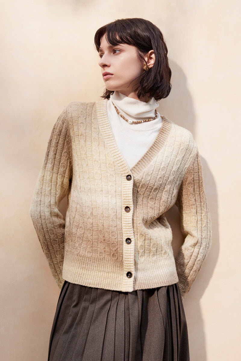 Gradient V-Neck Slouchy Knit Cardigan