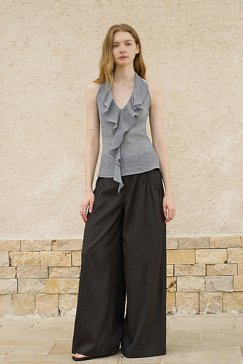 Ruffle Halterneck Backless Vest