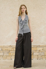Ruffle Halterneck Backless Vest