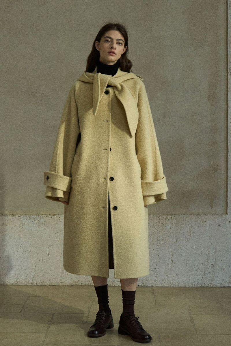 Hooded-Scarf Patch-Pocket Coat