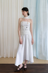 French Shirred Bandeau Halterneck Patchwork Dress