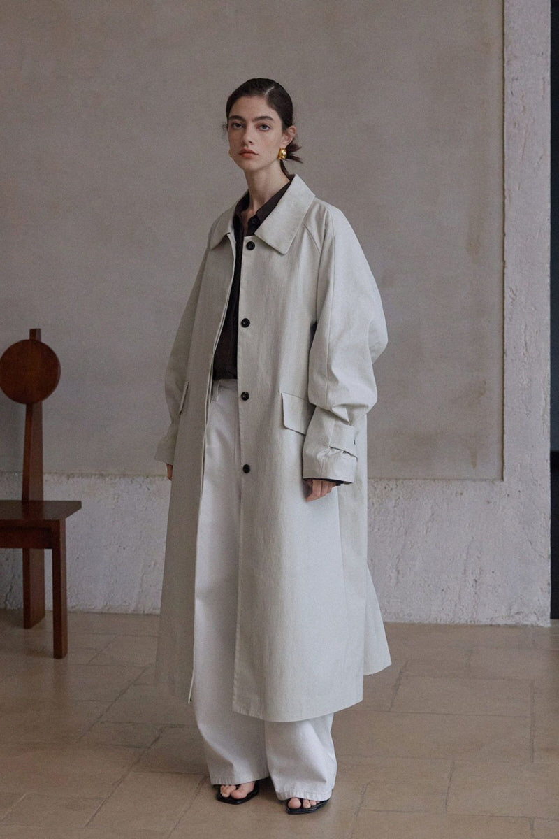 Waist-Textured Long Trench Coat